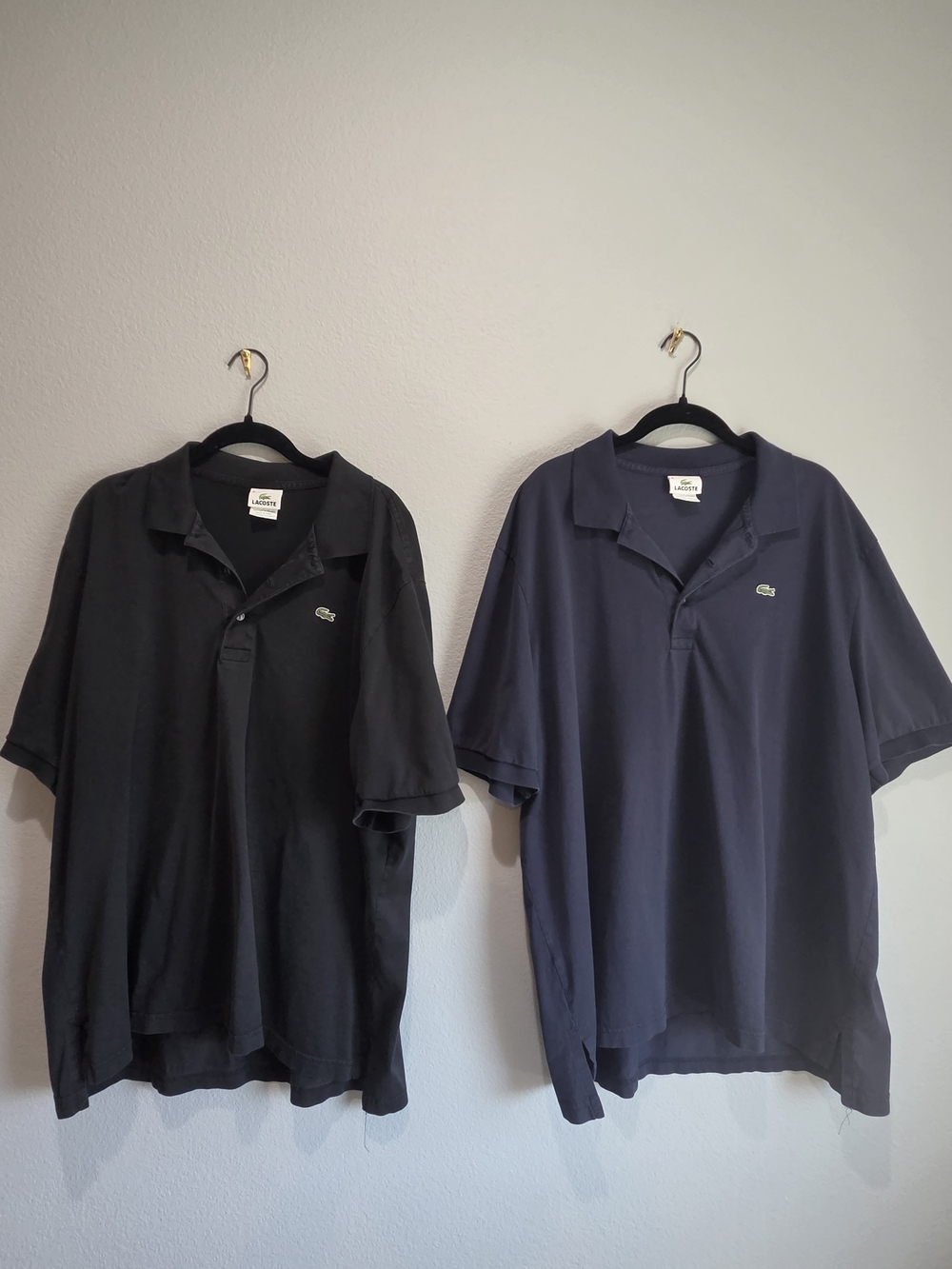2 Lacoste Men’s Polos — Black and Navy Blue Size 8